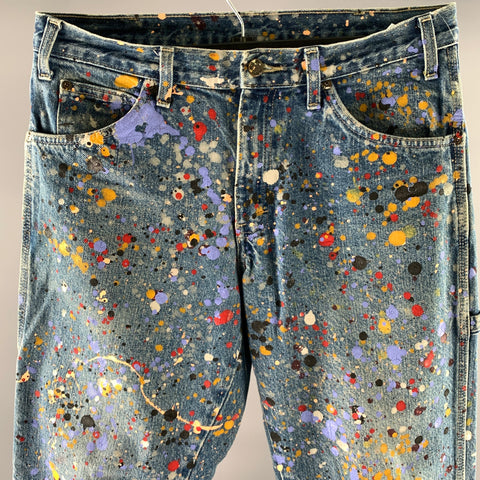 DICKIES Size 32 Blue Splattered Denim Jeans