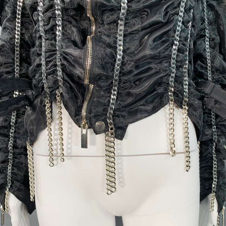 NOIR KEI NINOMIYA Size S Black Silver Polyamide Chain Zip Up Jacket