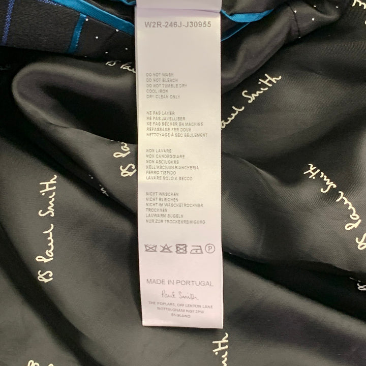 PAUL SMITH Size M Black Blue Orange Window Pane Double Breasted Jacket Blazer