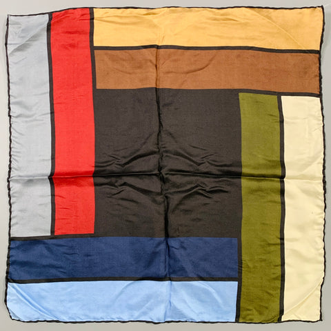 Pochette de costume en soie géométrique multicolore noire VINTAGE