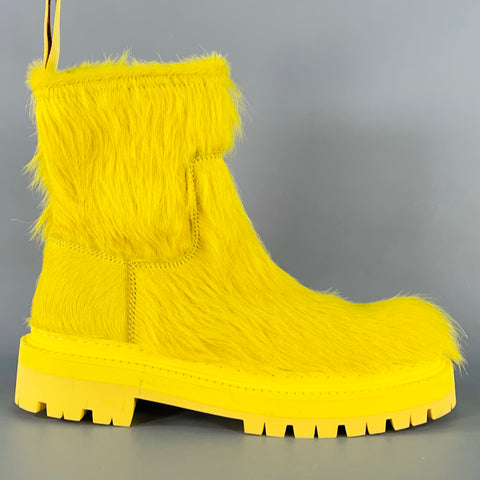 CAMPERLAB Size 7 Yellow Textured Leather Calf Hair Side Zipper Ankle Boots