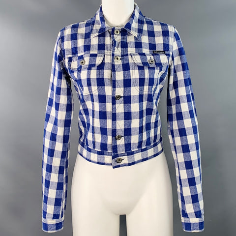 D&G by DOLCE & GABBANA Size S Blue White Cotton Gingham Jacket Blazer
