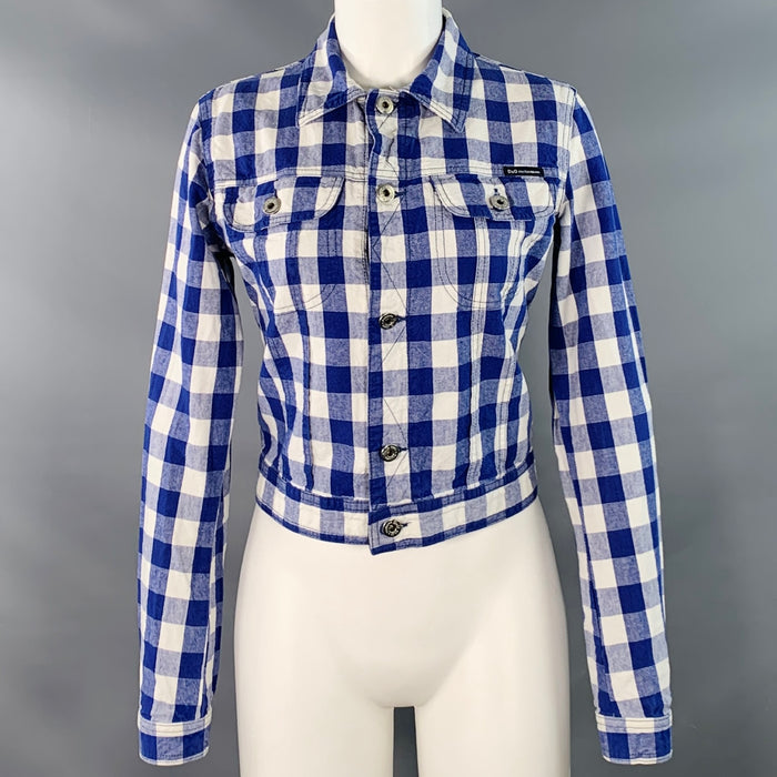 D&G by DOLCE & GABBANA Size S Blue White Cotton Gingham Jacket Blazer