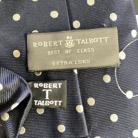 ROBERT TALBOTT Navy Grey Polka Dot Silk Tie
