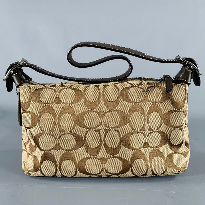 COACH Taupe Brown Monogram Top Handles Baguette Handbag