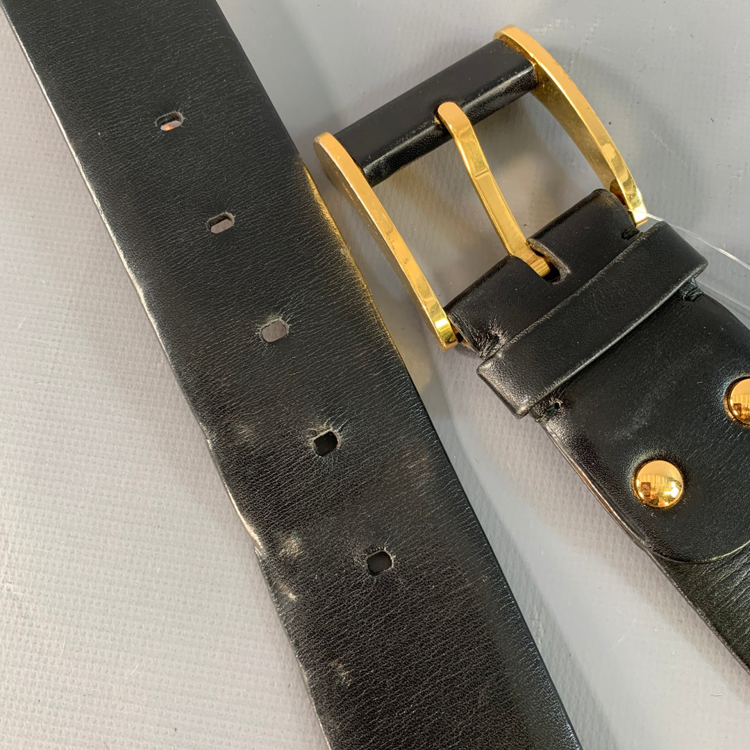 ZILLI Size 40 Black Gold Logo Leather Belt