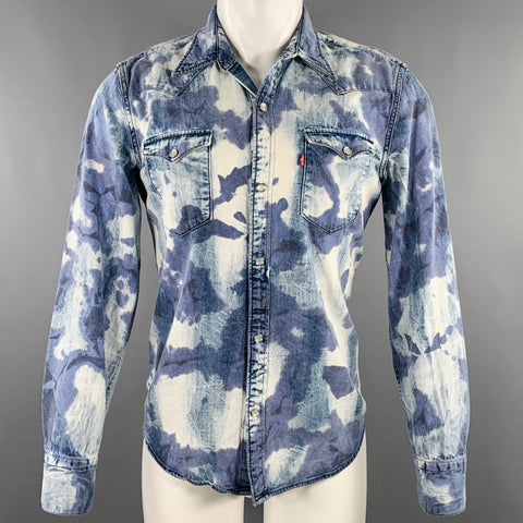 LEVI STRAUSS Size S Blue White Distressed Twill Western Long Sleeve Shirt