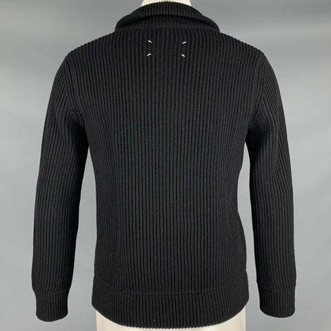 MARTIN MARGIELA Size S Black Ribbed Knit Wool Zip Up Cardigan