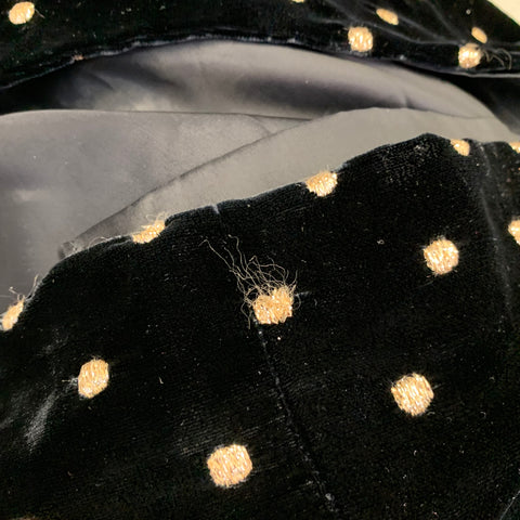 AKRIS Size 14 Black Metallic Gold Velvet Polka Dot Long Sleeve Bow Midi Dress