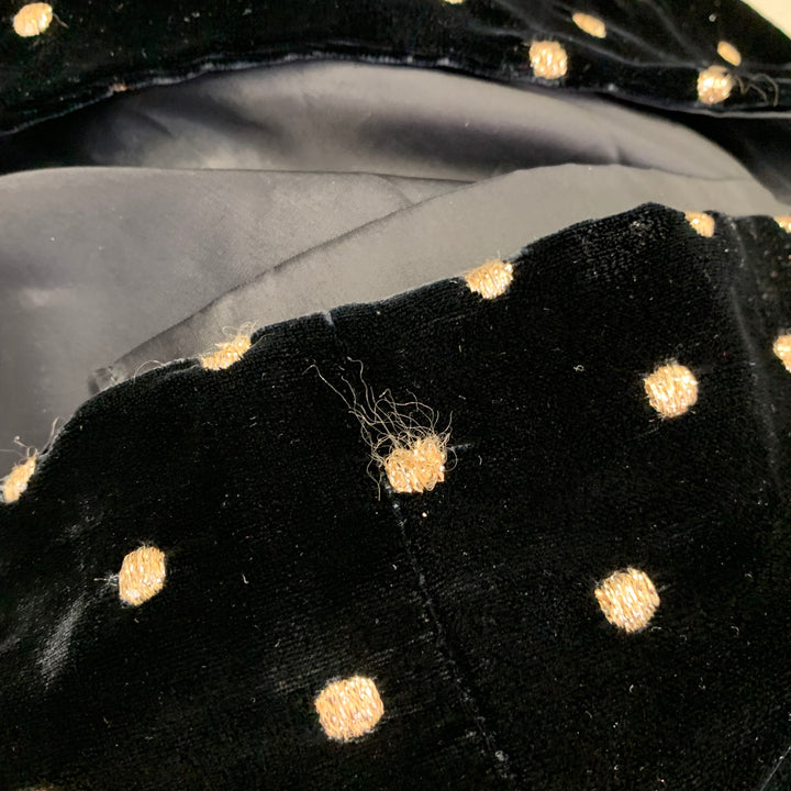 AKRIS Size 14 Black Metallic Gold Velvet Polka Dot Long Sleeve Bow Midi Dress