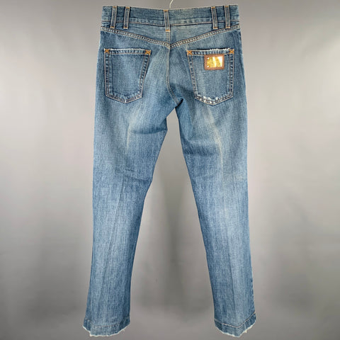 DOLCE & GABBANA Size 32 Blue Distressed Cotton Jeans