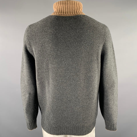 BRUNELLO CUCINELLI Size L Grey Camel Wool Cashmere Silk Turtleneck Pullover
