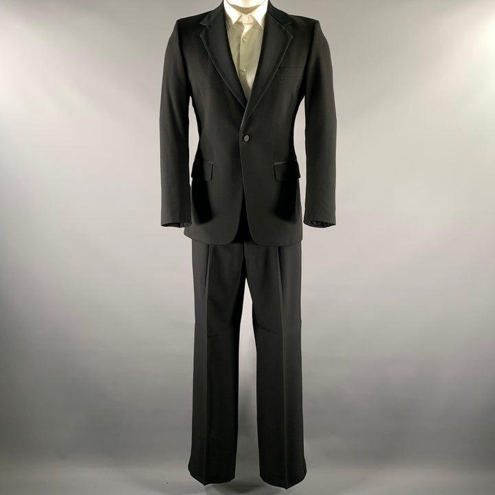 BARNEYS Size 38 Black Wool Notch Lapel Tuxedo