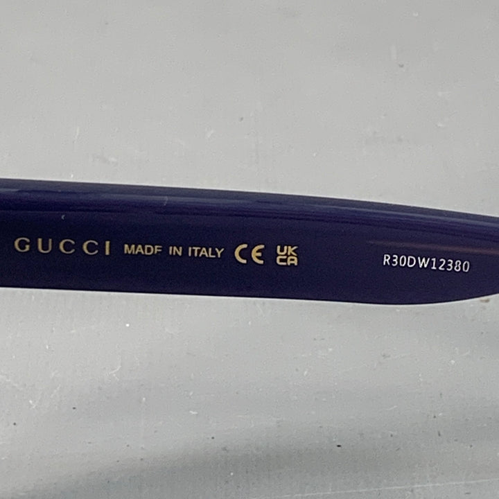 GUCCI Blue Gold Monogram Acetate Square Sunglasses