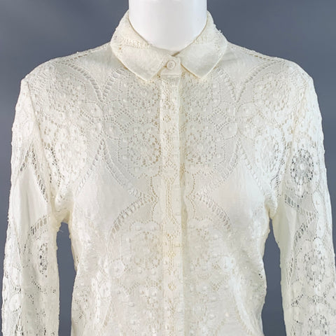 BURBERRY PRORSUM Size M Cream Cotton Blend Lace Hidden Placket Shirt