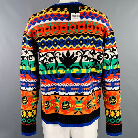 MOSCHINO COUTURE Size 42 Multi Color Stripe Virgin Wool Crew Neck Sweater