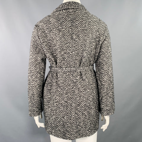 BILLY REID Size L Grey Black Wool Cotton Herringbone Belted Jacket