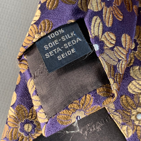 FACONNABLE Navy Khaki Floral Jacquard Silk Tie