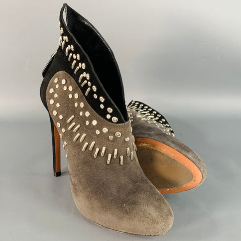 ALAIA Pointure 7,5 Bottines à talons aiguilles en daim noir et gris cloutées avec fermeture éclair arrière