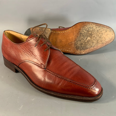 GRAVATI Size 9.5 Burgundy 16609 Solid Leather Derby Lace Up Shoes