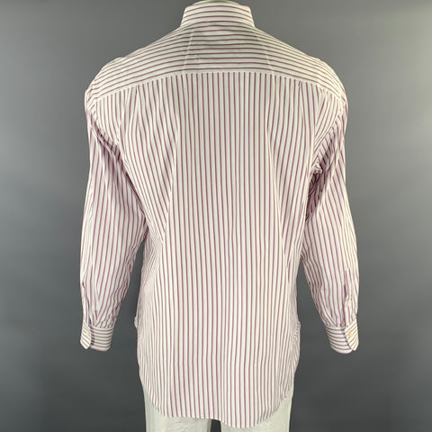 ERMENEGILDO ZEGNA Size XL White Purple Blue Stripe Cotton Pointed Collar Long Sleeve Shirt