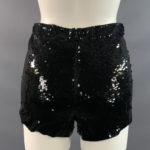 ALICE + OLIVIA Size 4 Black Nylon Blend Sequined Shorts