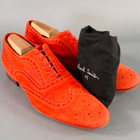 PS by PAUL SMITH Size 8 Red Orange Perforated Suede Wingtip Lace-Up Shoes