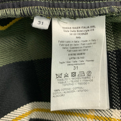 TOMAS MAIER Size 31 Green Yellow Plaid Cotton Button Fly Shorts