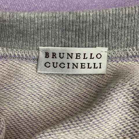 BRUNELLO CUCINELLI Size L Lavender Grey Stripe Cotton Crew Neck Sweatshirt