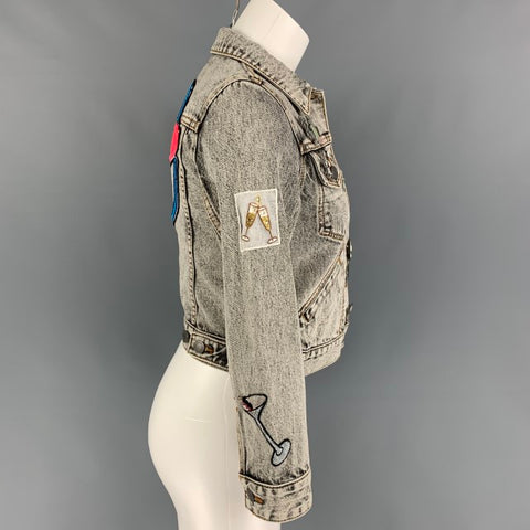 MARC JACOBS Size XS Paradise Black Denim Acid Wash Cropped Jacket