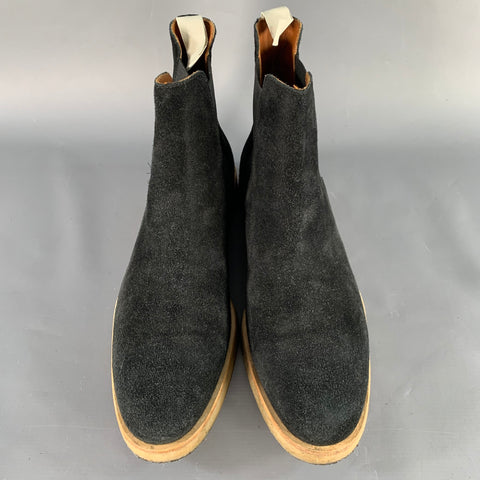 COMMON PROJECTS Size 11 Black Suede Crepe Sole Pull On Chelsea Ankle Boots
