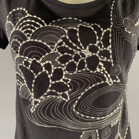 KENZO Size M Black White Cotton Embroidered T Shirt