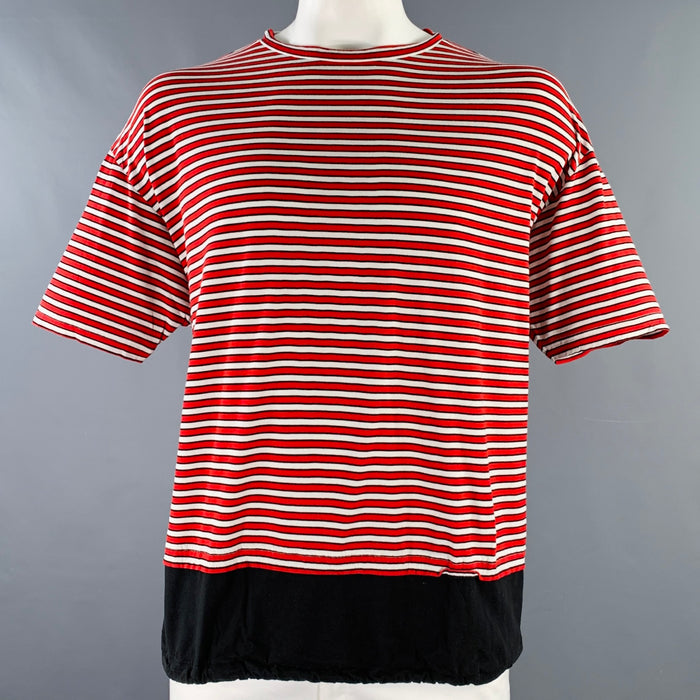 MARNI Size 44 Red White Black Stripe Cotton Drawstring T-shirt