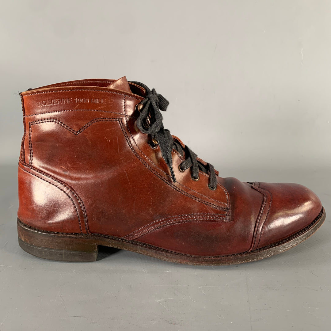 WOLVERINE Size 12 Burgundy Wingtip Leather Boots