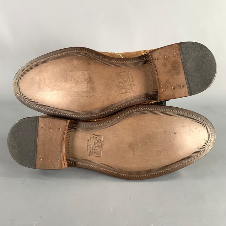 JOHNSTON & MURPHY Size 10 Brown Contrast Stitch Suede Wingtip Lace-Up Shoes