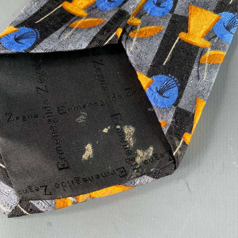 ERMENEGILDO ZEGNA Multi Color Abstract Chairs Silk Tie