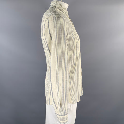 JOHN VARVATOS U.S.A. Size L Cream Blue Stripe Cotton Long Sleeve Shirt