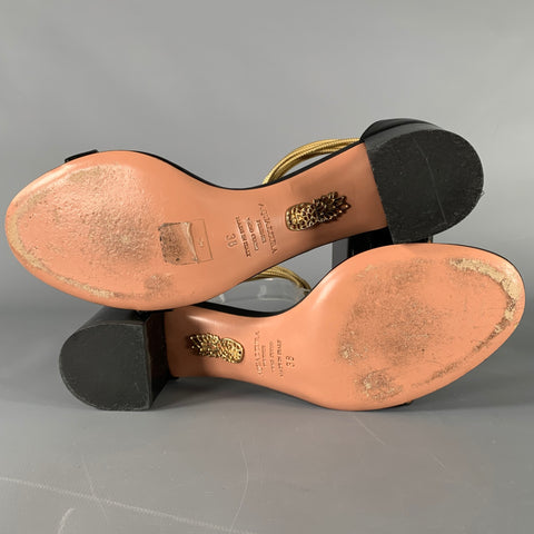 AQUAZZURA Size 8 Black Gold Back Zip Sandals