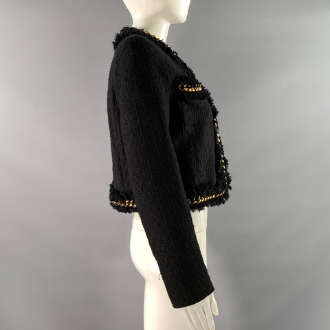 VERSACE Size 6 Black Gold Cotton Chain Jacket