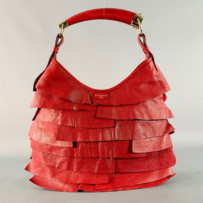 YVES SAINT LAURENT St Tropez Red Goat Leather Top Handles Hobo Handbag