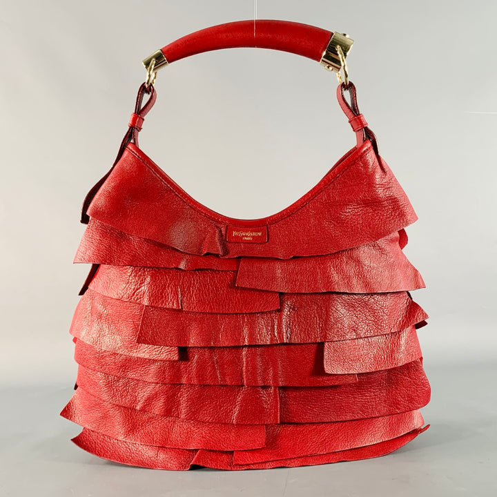 YVES SAINT LAURENT St Tropez Red Goat Leather Top Handles Hobo Handbag