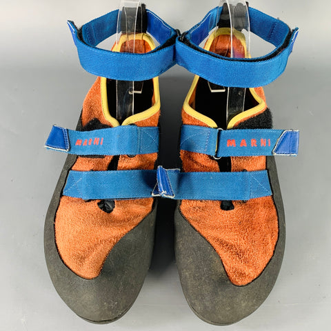 MARNI Size 10 Black Blue Orange Acetate Ankle Strap Hook Loop Sneakers