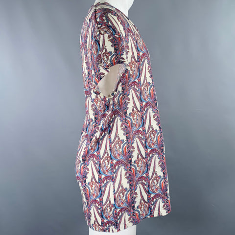 ISABEL MARANT Size XS White Blue Red Paisley Linen Scoop Neck T-shirt