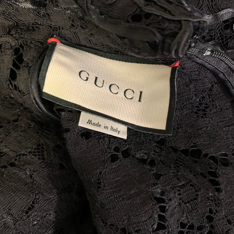 GUCCI Size S Black Silk Lace Button Up Shirt