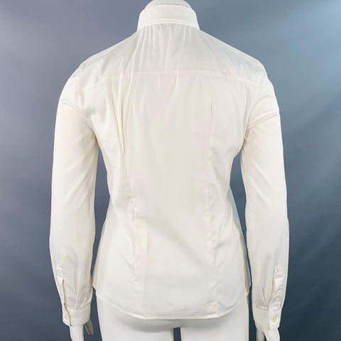 PRADA Size L Cream Cotton Blend Ruffled Hidden Buttons Shirt