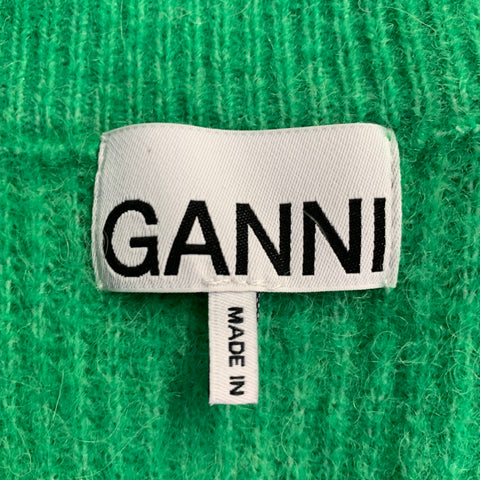 GANNI Size S Green Alpaca Blend Rhinestones Cropped Cardigan
