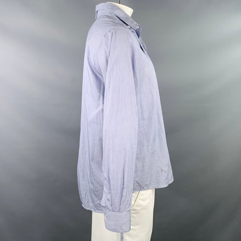 CRAIG GREEN Size L Blue White Stripe Cotton One Pocket Long Sleeve Shirt