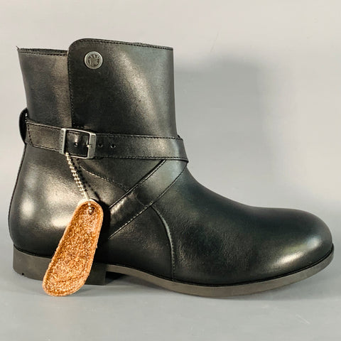 BIRKENSTOCK Size 8 Collins Black Leather Rubber Sole Side Zipper Boots