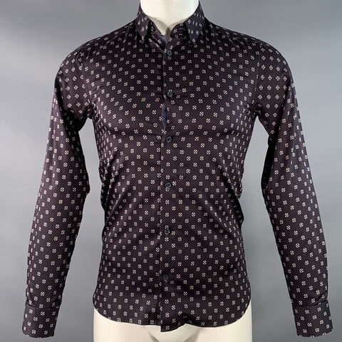 TED BAKER Size XS Fille Navy White Circles Cotton Spread Collar Long Sleeve Shirt
