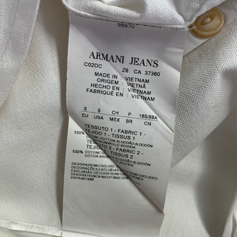 ARMANI JEANS Size S White Light Blue Cotton Elbow Patches Long Sleeve Shirt
